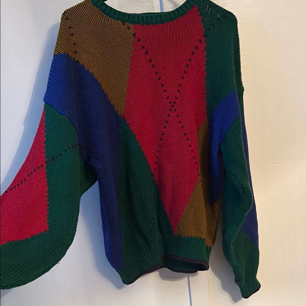 Perry Ellis Vintage Red and Green Crew Neck Sweater